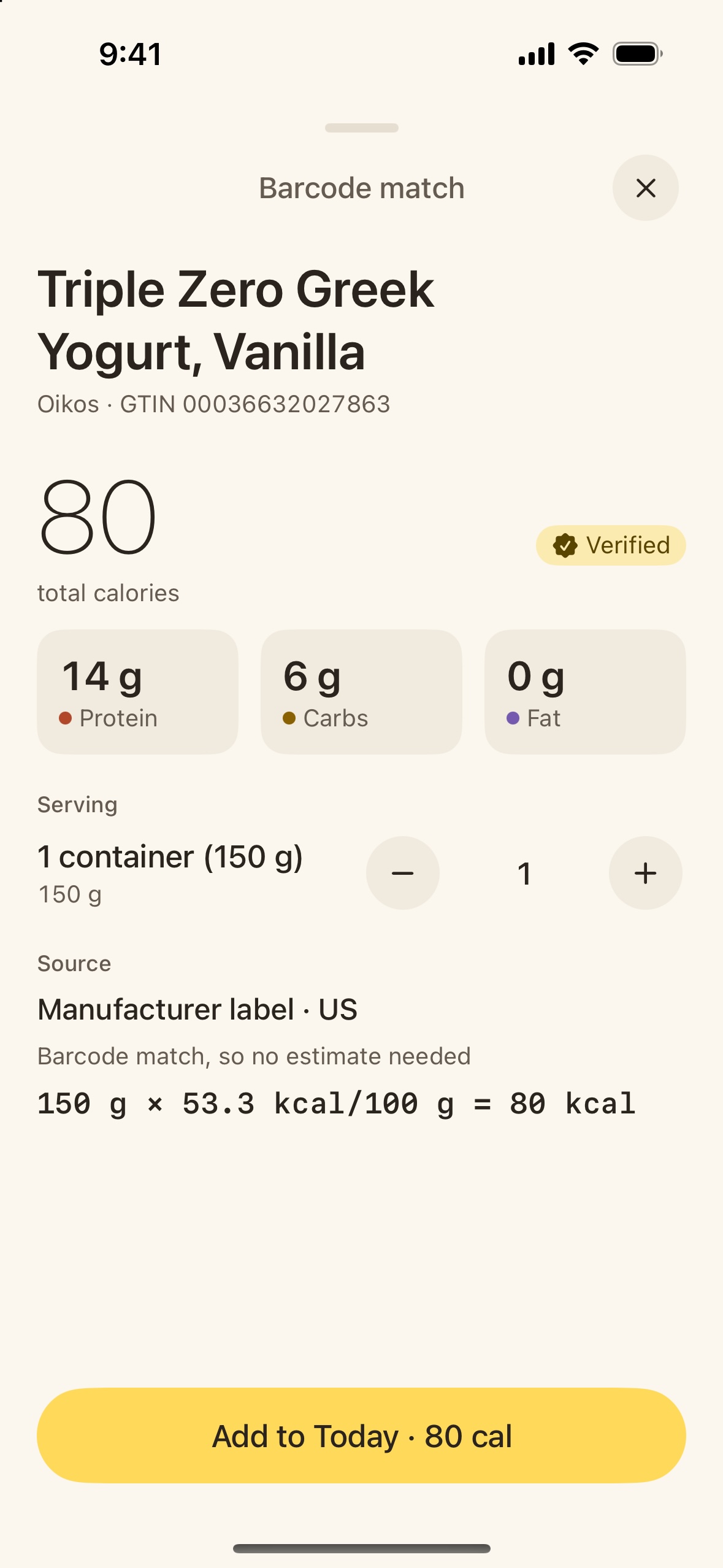 Barcode product match with portion choice